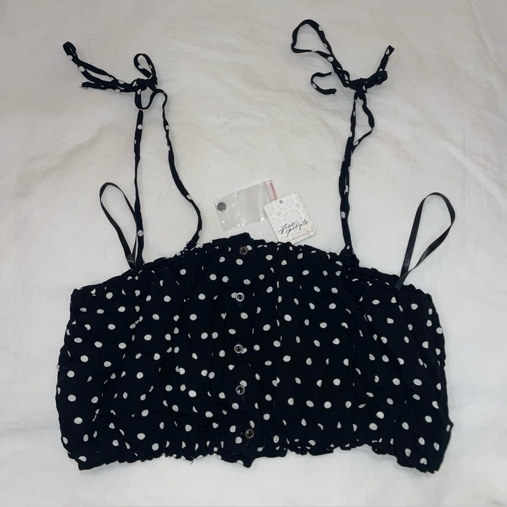 Free People Black Combo Polka Dot Crop Top – Size 6 – NWT $165 MSRP